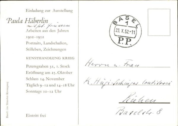 Kuenstlerkarte Paula Häberlin Einladung Kunsthandlung – Bild 2