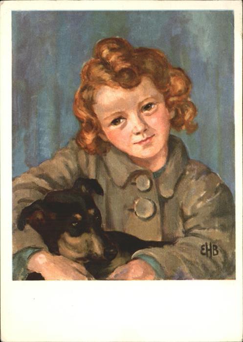 Kuenstlerkarte E. Hoppeler Zwei Gespielen Hund