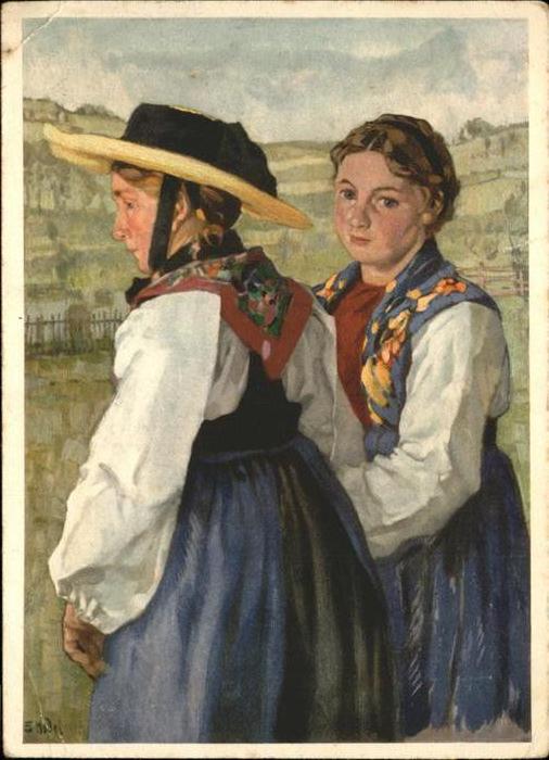 Kuenstlerkarte E. Hodel Trachten Oberhasle
