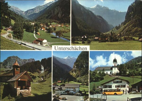 Postbus Unterschächen Theodulskirche Schulhaus