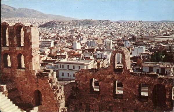 Athens Athen View of ruins and the city of Athens