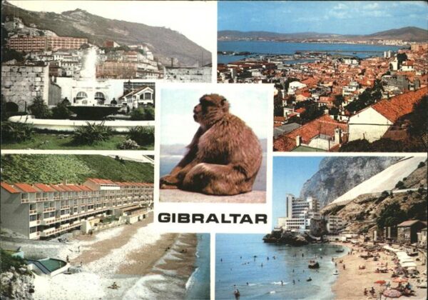 Gibraltar Panorama Fontäne Affe Strand