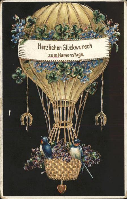 Heissluftballon Namenstag Vögel Hufeisen Kleeblätter