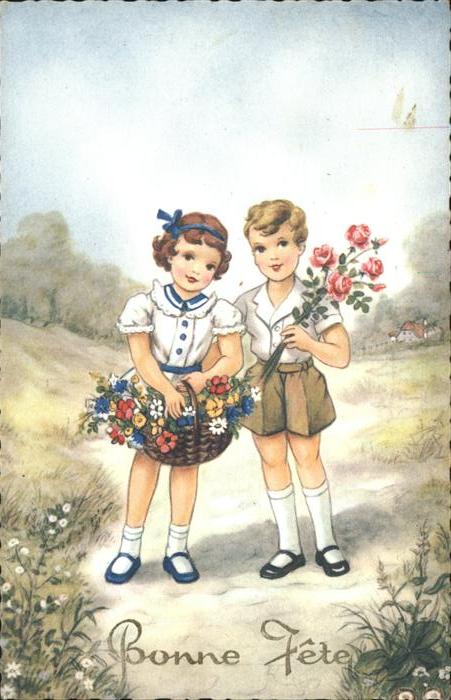 Glueckwunsch Kinder Rosen Blumenkorb Frankreich