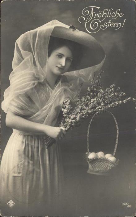 Hutmode Ostern Weidenkätzchen Frau Eier