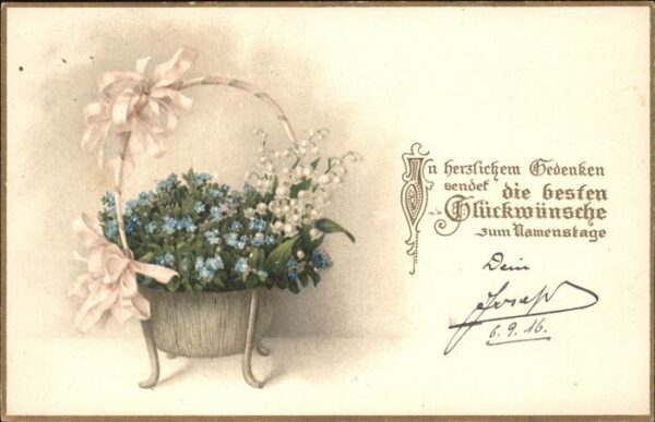 Namenstag Namenskarte Blumenkorb Feldpost