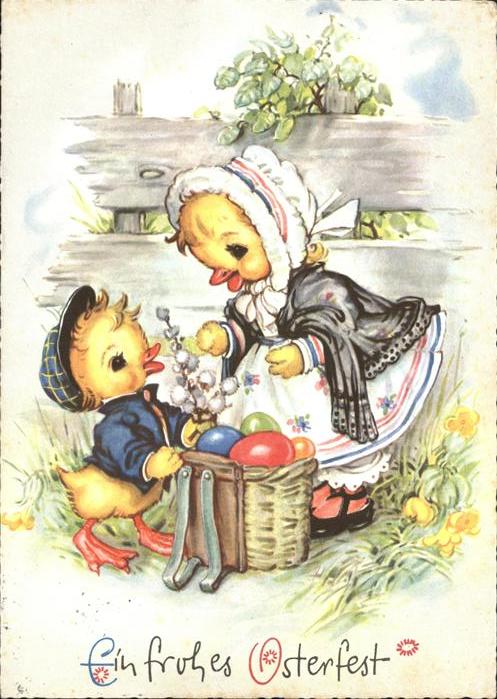 Vermenschlicht Küken Ostern Ostereier Weidenkätzchen
