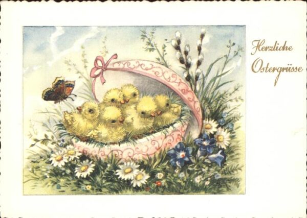 Ostern Easter Paques Küken Blumen Schmetterling