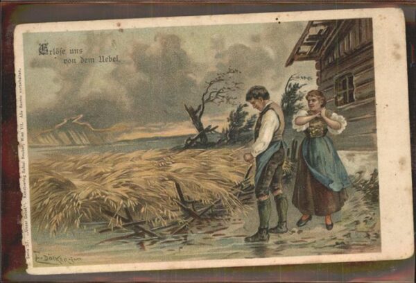 Kuenstlerkarte E. Dölkeprjun Landwirtschaft Gebet Heua