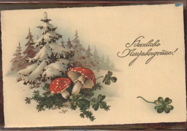 Neujahr Pilze Kleeblätter