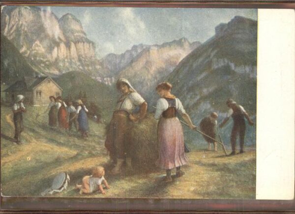 Kuenstlerkarte E. Rittmeyer Heuernte Landwirtschaft
