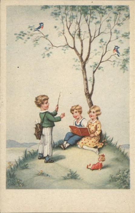 Puppe Doll Poupee Kinderspielzeug Kinder singen Vögel Baum
