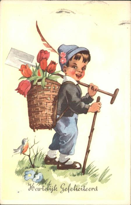 Glueckwunsch Kind Vogel Tulpen Schaufel