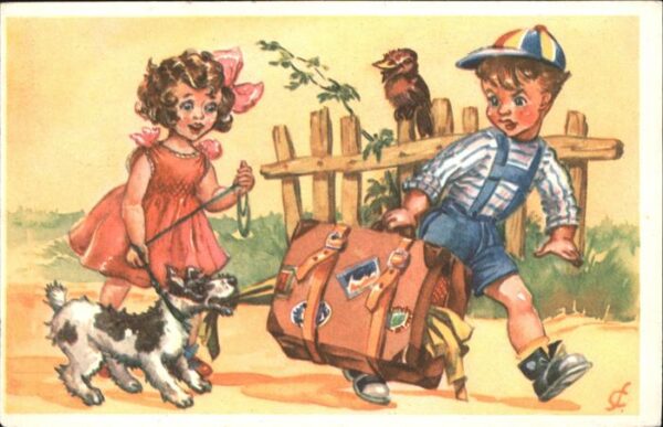 Hunde Kinder Reisekoffer Vogel