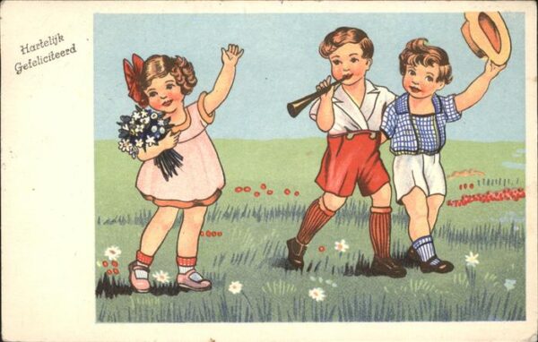 Trompeter Kinder Glückwunsch Hut Blumen