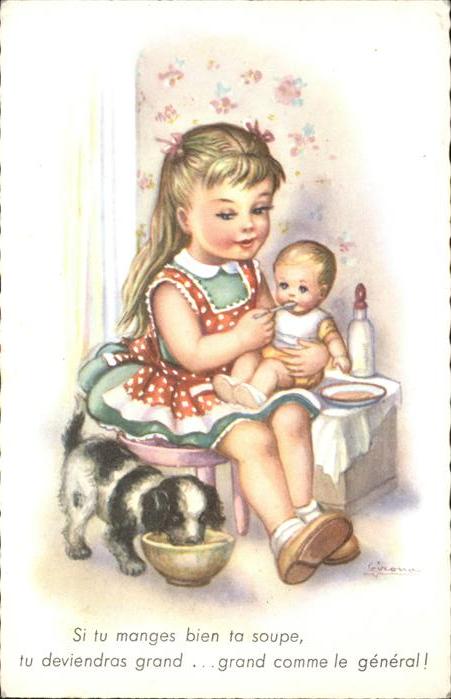 Puppe Doll Poupee Kinderspielzeug Hund Kind Künstlerkarte