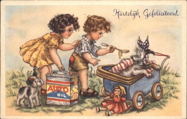 Kinderwagen Puppe Hunde Kinder Öl Glückwunsch