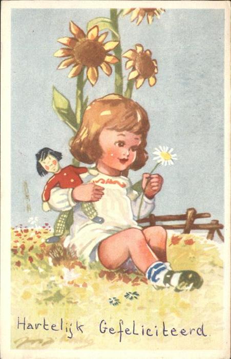 Puppe Doll Poupee Kinderspielzeug Sonnenblume Kind Margarite Glückwunsch