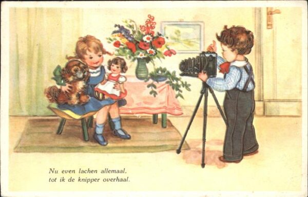 Fotoapparat Hund Puppe Kinder Blumen