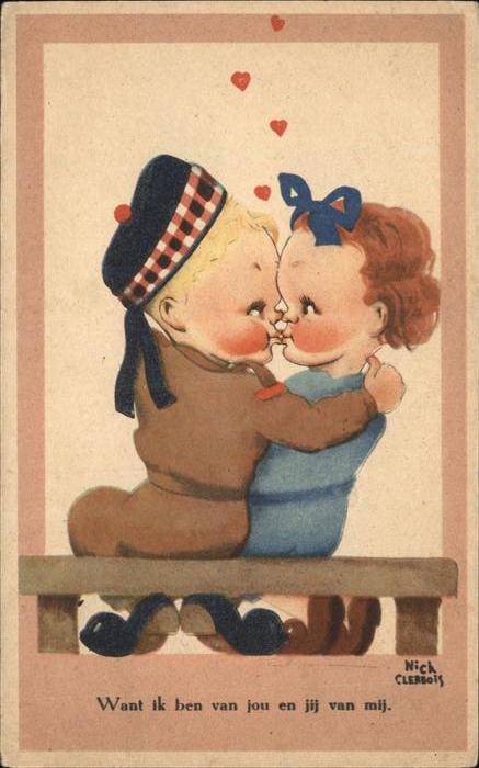 Kuenstlerkarte Nick Clerbois Kinder Kuss