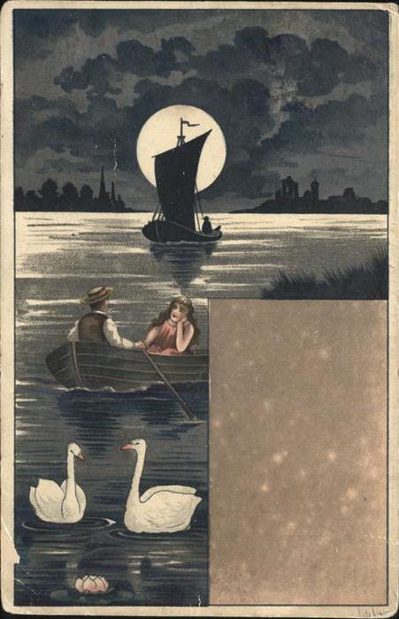 Segelboote Mond Schwäne Paar