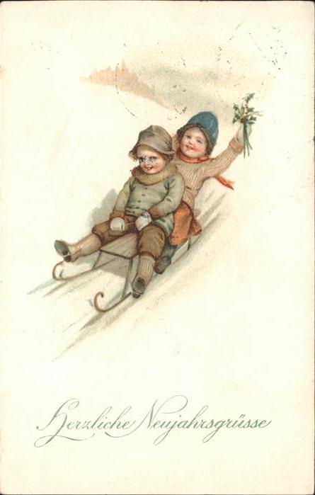 Schlitten Schnee Kinder Neujahr