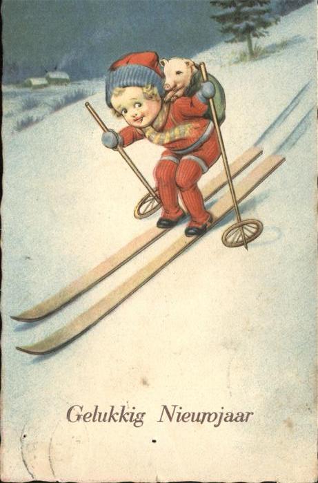 Skifahren Neujahr Schwein Kind