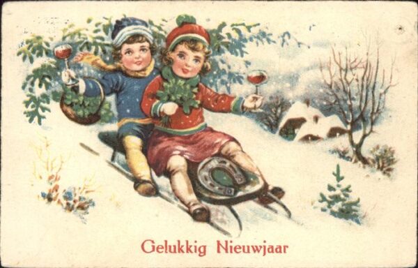 Schlitten Schnee Kinder Neujahr Hufeisen