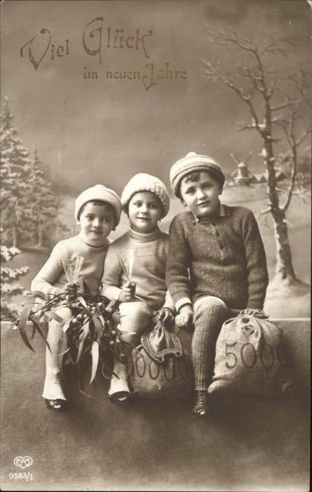Neujahr Kinder Geldsäcke Hufeisen