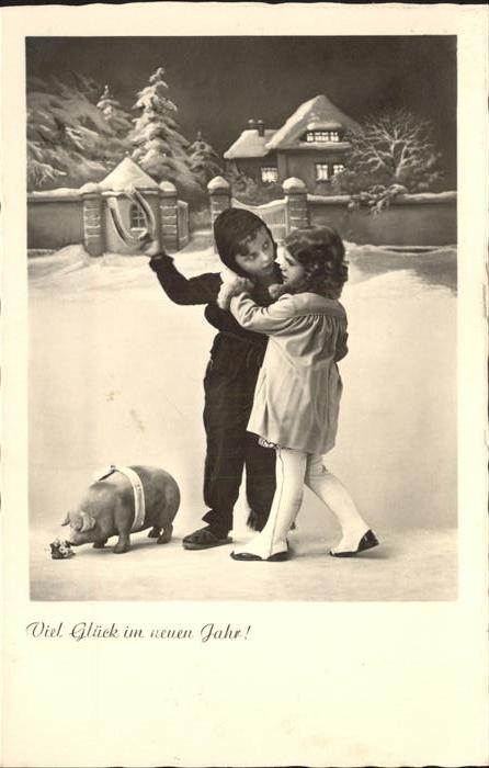 Schweine Neujahr Hufeisen Kinder