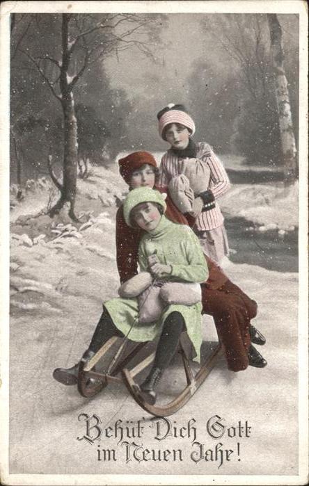 Schlitten Schnee Neujahr Kinder
