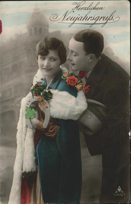 Neujahr Poesie Hufeisen Rosen Kleeblatt