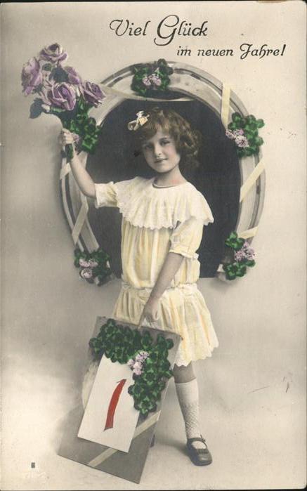 Datumskarte Hufeisen Neujahr Kind Rosen