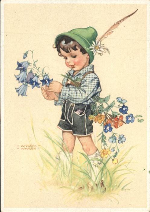 Lungers Hausen Nr. 1006 Kind Blumen Feder Hut