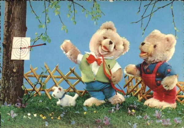 Teddy Teddybaer Teddy-bear Bogenschiessen Hund