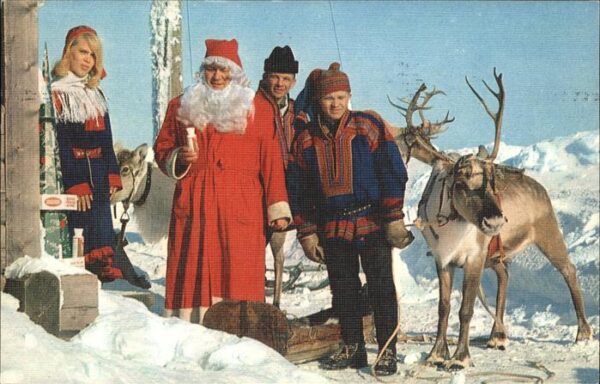 Hirsch Weihnachtsmann Schlitten Schnee Finnlan