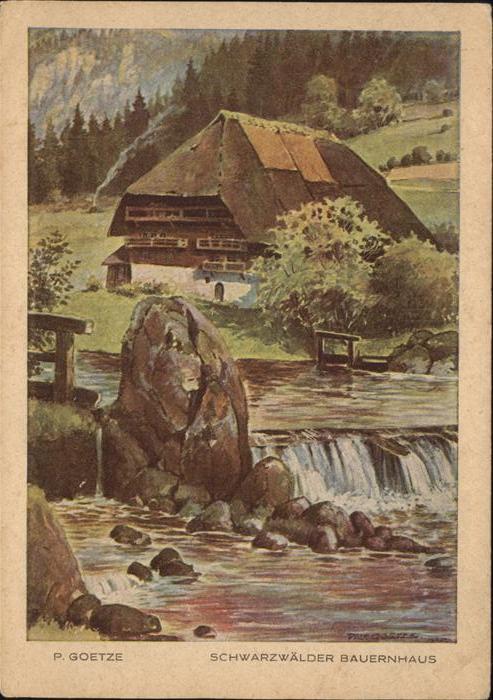 Kuenstlerkarte P. Goetze Schwarzwald Bauernhaus