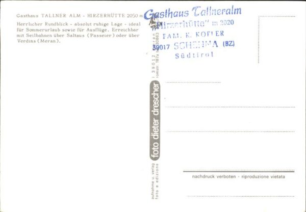 Schenna Meran Gasthaus Tallner Alm Hirzerhütte Sarnta – Bild 2