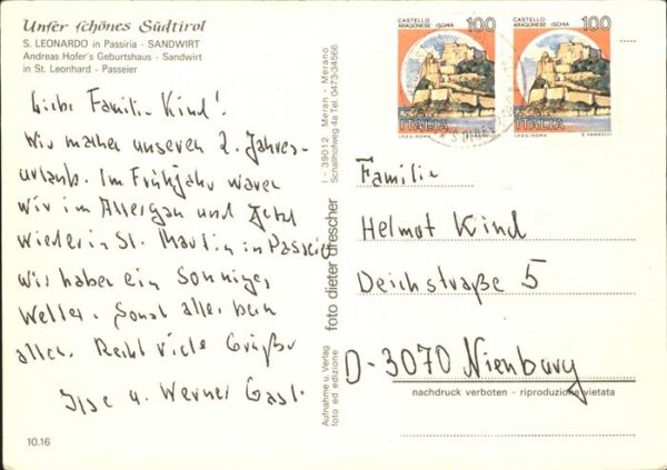 St Leonhard Passeier Gasthaus Sandwirt Andreas Hofer Geburts – Bild 2