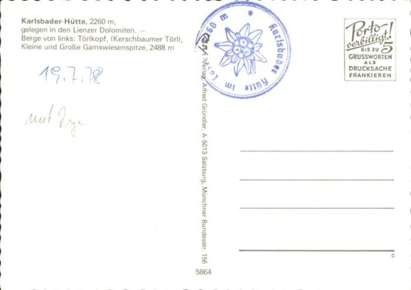 Lienz Tirol Karlsbader Hütte Dolomiten Törlkopf Gam – Bild 2