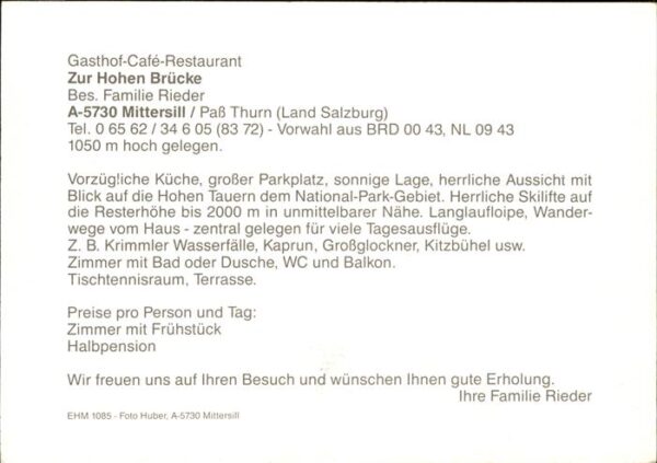Mittersill Oberpinzgau Gasthof Restaurant Hohe Brücke Kuh – Bild 2