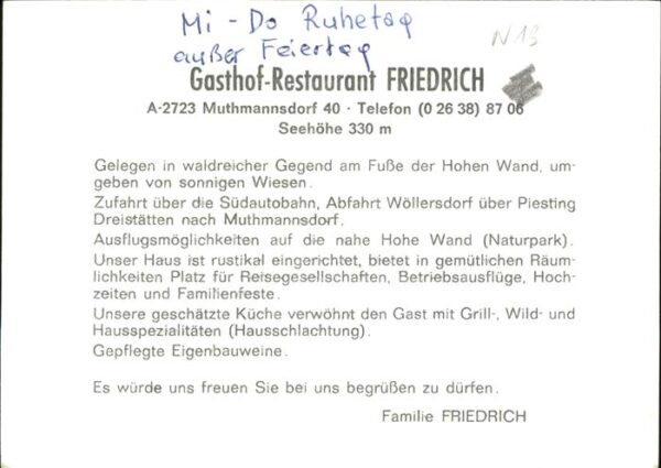 Muthmannsdorf Winzendorf Gasthof-Restaurant FRIEDRICH – Bild 2