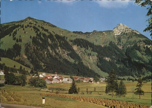 Nesselwaengle Tirol Panorama mit Hahnenkamm und Gaichtspitz