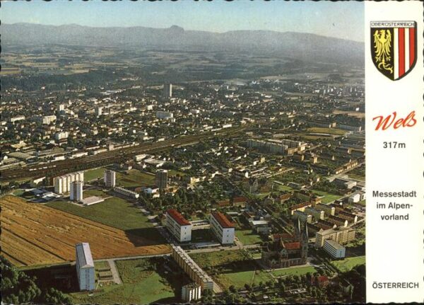 Oesterreich Wels Fliegeraufnahme Wappen Messestadt