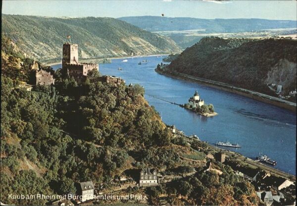 Kaub Fliegeraufnahme Burg Pfalz Rhein Schiff