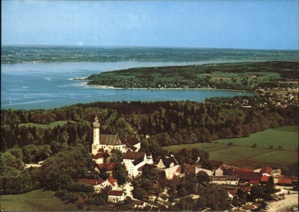 Kloster Andechs Fliegeraufnahme Panorama mit Ammersee