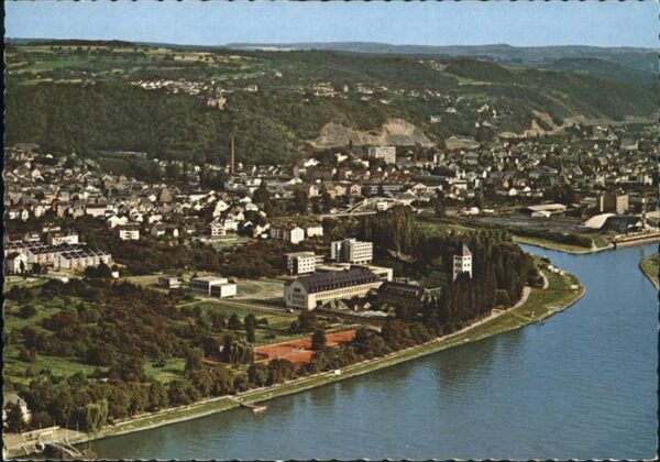 Lahnstein Fliegeraufnahme Lahnmündung Burg Lahnec