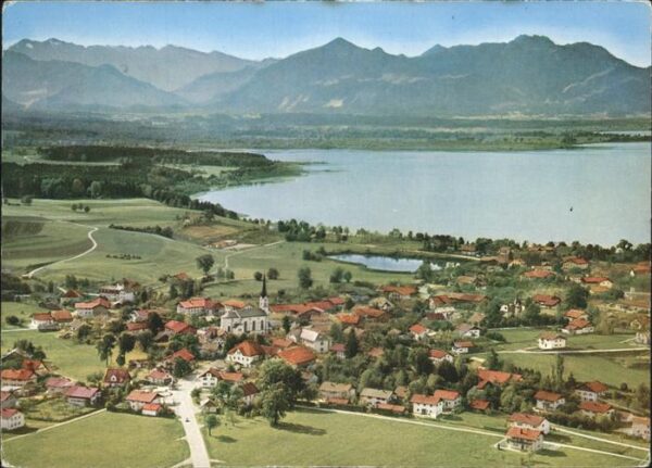 Chieming Chiemsee Panorama am See mit Kaiser und Kampenwa