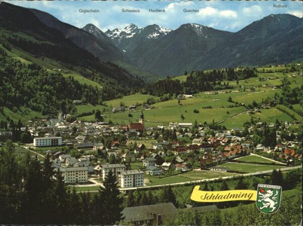 Schladming Obersteiermark Panorama mit Alpenblick Wappen