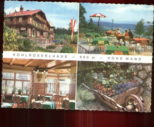 Stollhof Hohe Wand Kohlröserlhaus Terrasse Gastraum bepfla